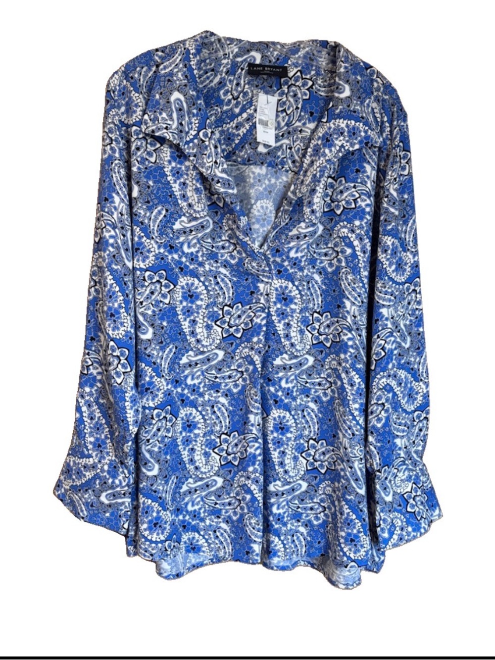 NWT Lane Bryant Blue/White Paisley Popover Blouse 22/24